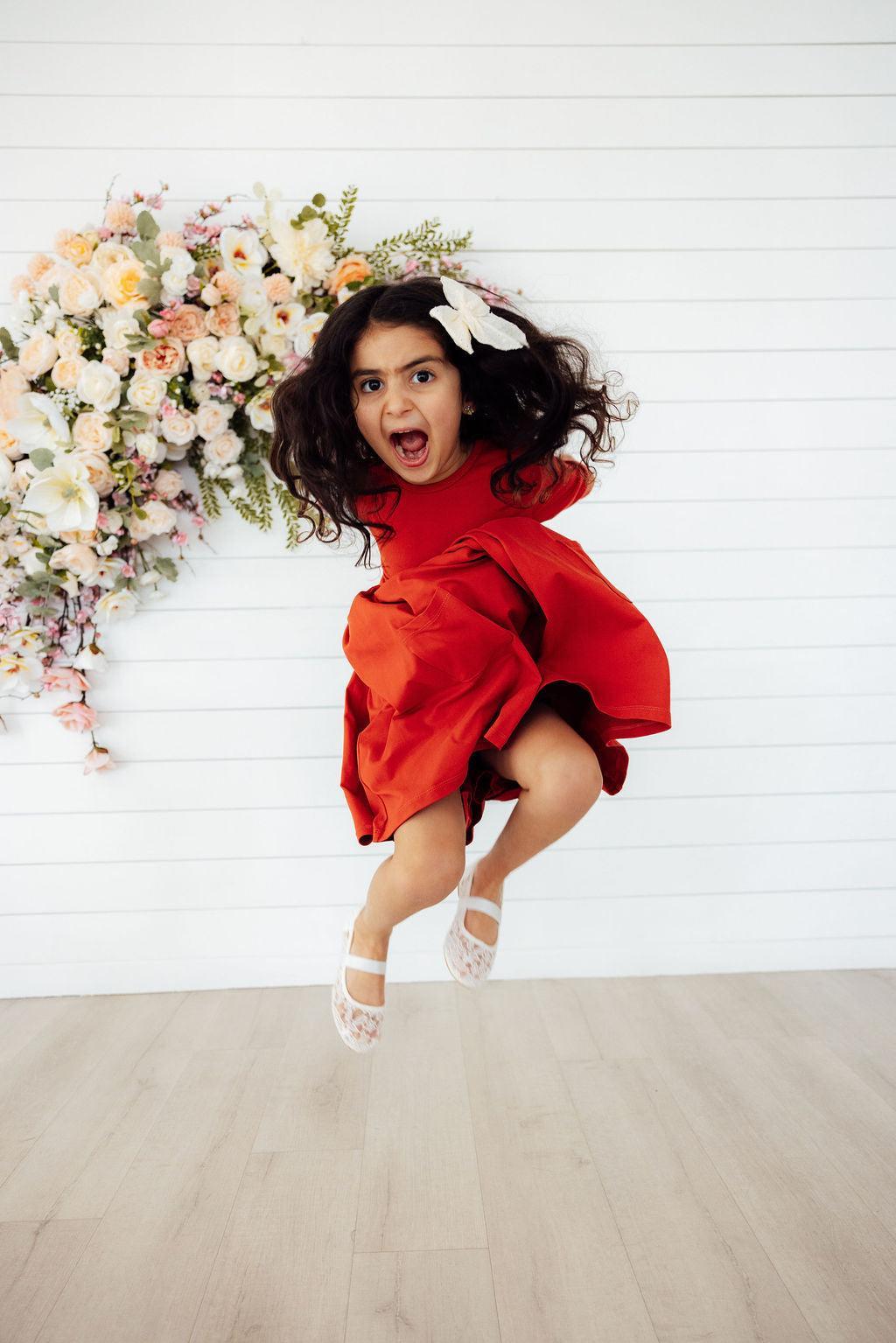 Pumpkin Spice 3/4 Sleeve Pocket Twirl Dress-Mila & Rose ®