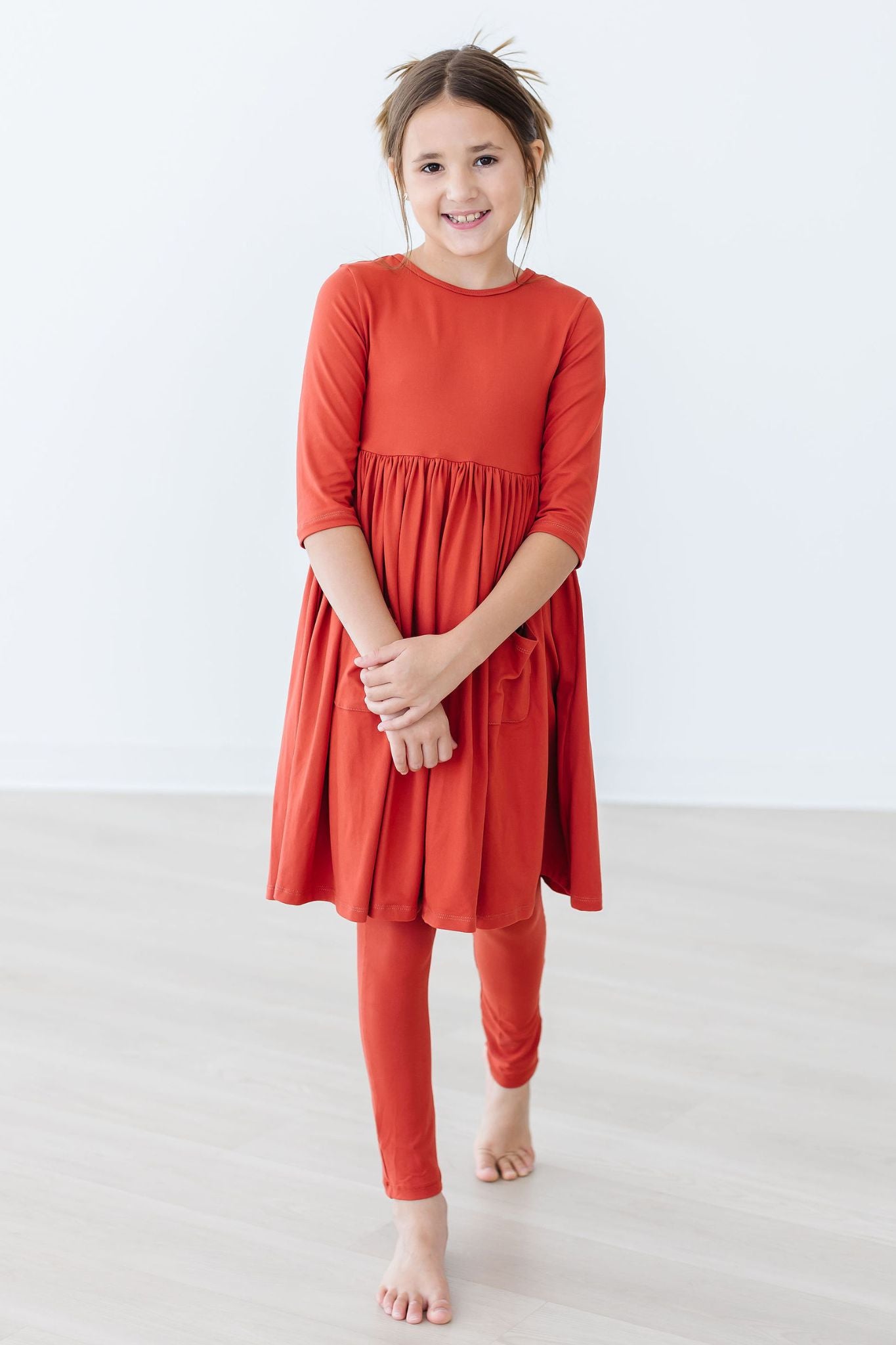 Pumpkin Spice 3/4 Sleeve Pocket Twirl Dress-Mila & Rose ®