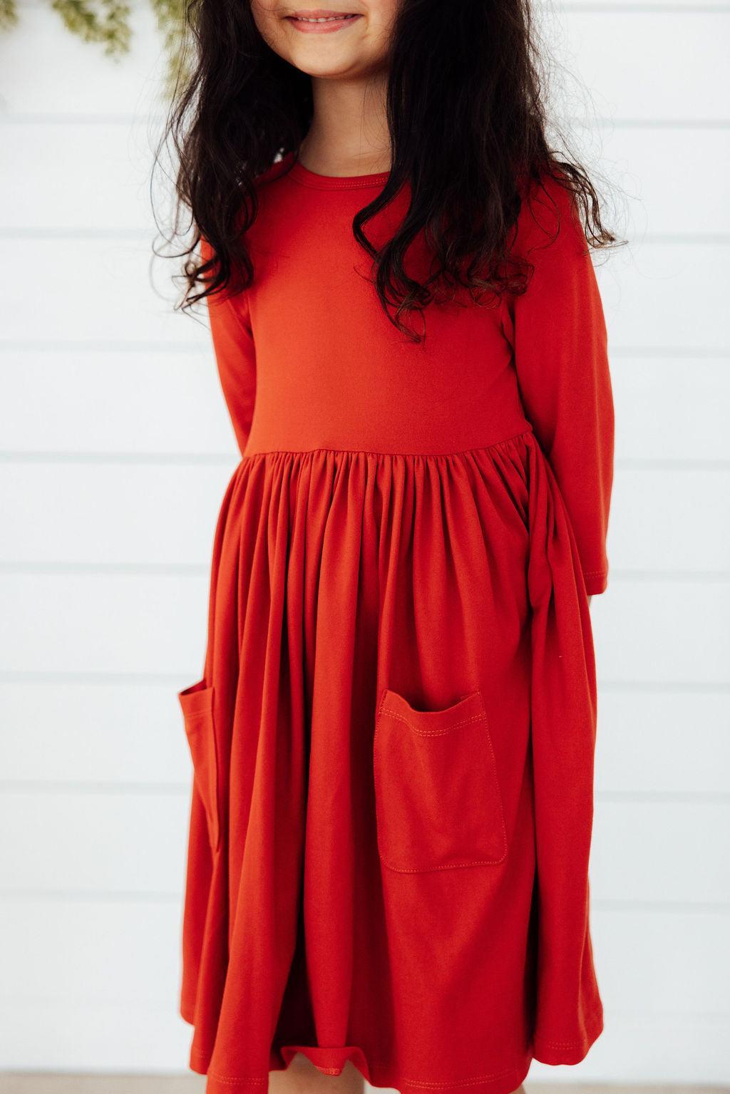 Pumpkin Spice 3/4 Sleeve Pocket Twirl Dress-Mila & Rose ®