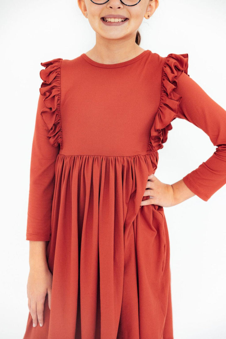 Pumpkin Spice L/S Ruffle Twirl Dress-Mila & Rose ®