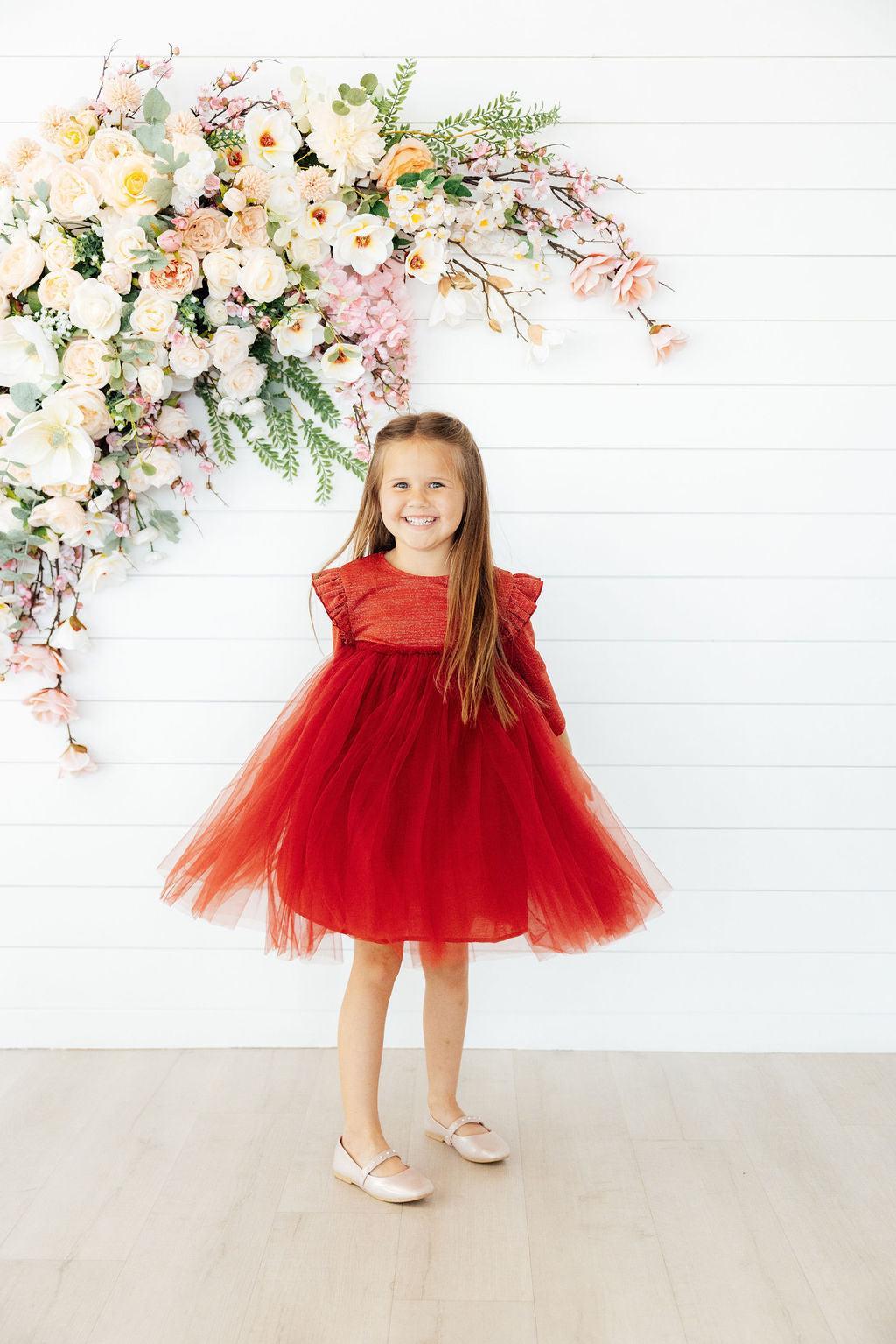 Pumpkin Spice Shimmer 3/4 Sleeve Tutu Dress-Mila & Rose ®