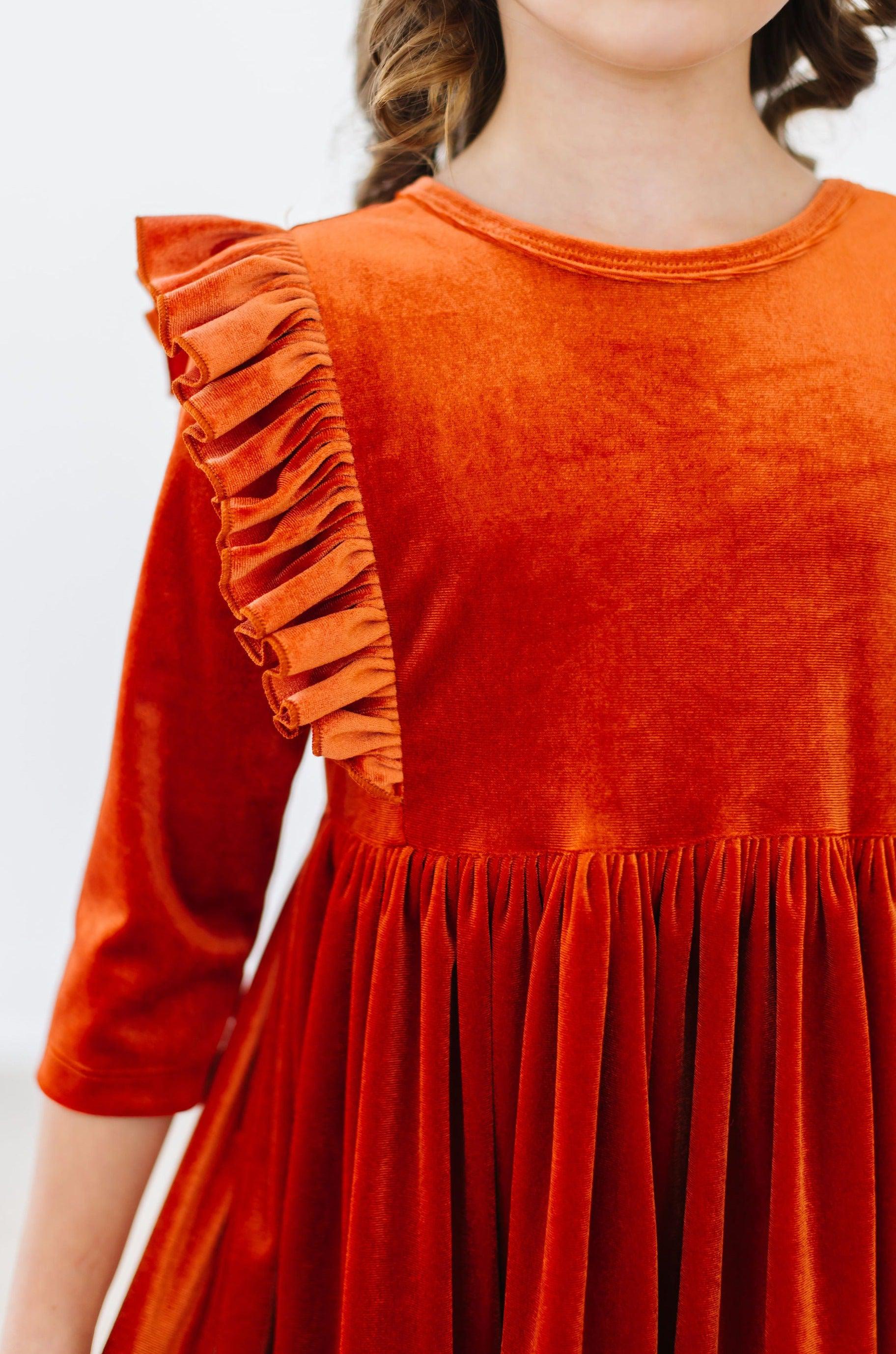 Pumpkin Spice Velvet Ruffle Twirl Dress | Mila & Rose Pumpkin Spice Velvet Ruffle Twirl Dress | Mila & Rose
