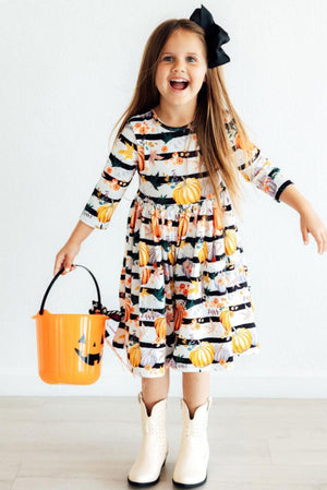 Pumpkins & Peonies 3/4 Sleeve Pocket Twirl Dress-Mila & Rose ®