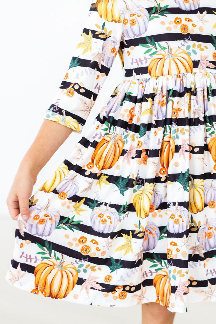Pumpkins & Peonies 3/4 Sleeve Pocket Twirl Dress-Mila & Rose ®