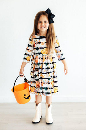 Pumpkins & Peonies 3/4 Sleeve Pocket Twirl Dress-Mila & Rose ®