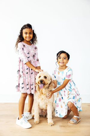 Puppy Kisses 3/4 Sleeve Pocket Twirl Dress-Mila & Rose ®