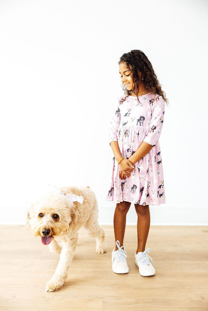 Puppy Kisses 3/4 Sleeve Pocket Twirl Dress-Mila & Rose ®