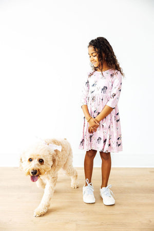 Puppy Kisses 3/4 Sleeve Pocket Twirl Dress-Mila & Rose ®