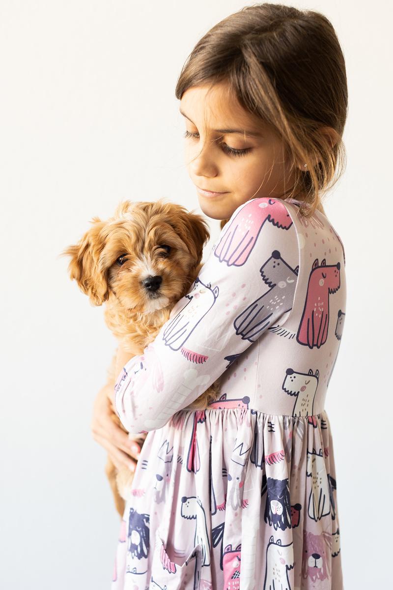 Puppy Party 3/4 Sleeve Pocket Twirl Dress | Mila & Rose Puppy Party 3/4 Sleeve Pocket Twirl Dress | Mila & Rose