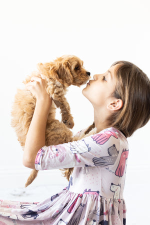 Puppy Party 3/4 Sleeve Pocket Twirl Dress-Mila & Rose ®