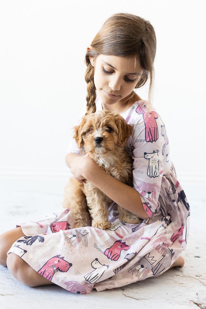 Puppy Party 3/4 Sleeve Pocket Twirl Dress | Mila & Rose Puppy Party 3/4 Sleeve Pocket Twirl Dress | Mila & Rose