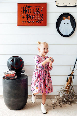 Purr-fectly Spooky 3/4 Sleeve Pocket Twirl Dress-Mila & Rose ®