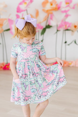 SALE Quilted Dinos S/S Pocket Twirl Dress-Mila & Rose ®