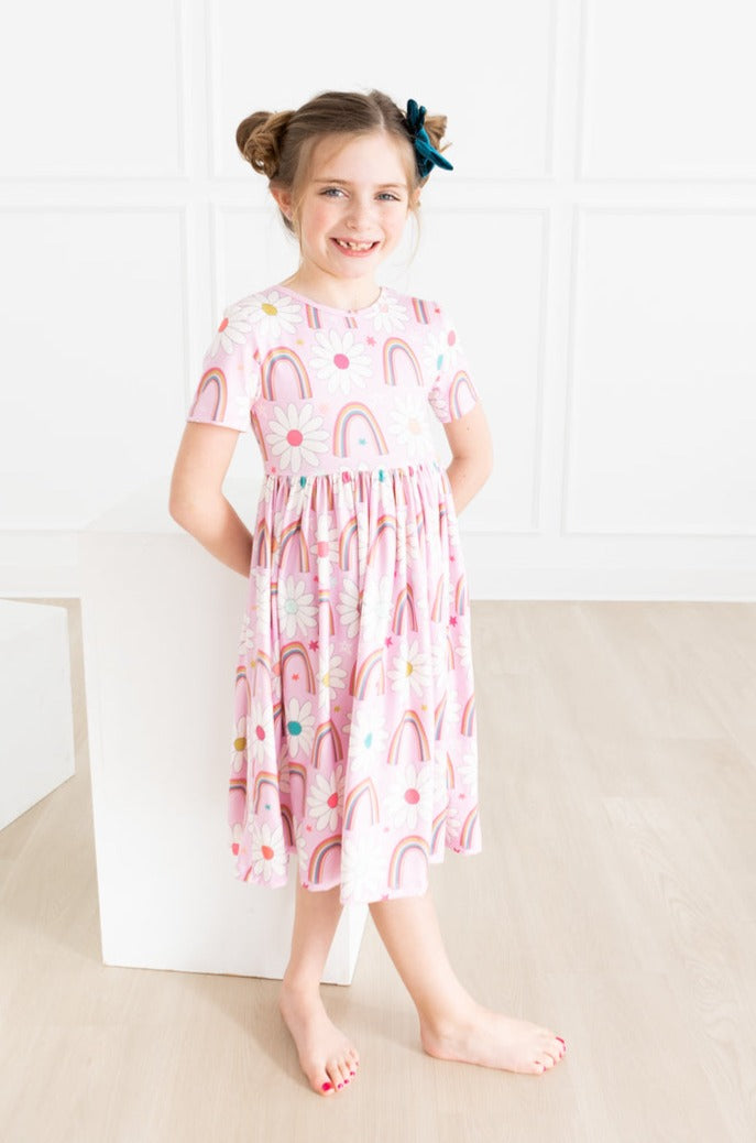 Rainbow Daisies S/S Pocket Twirl Dress-Mila & Rose ®