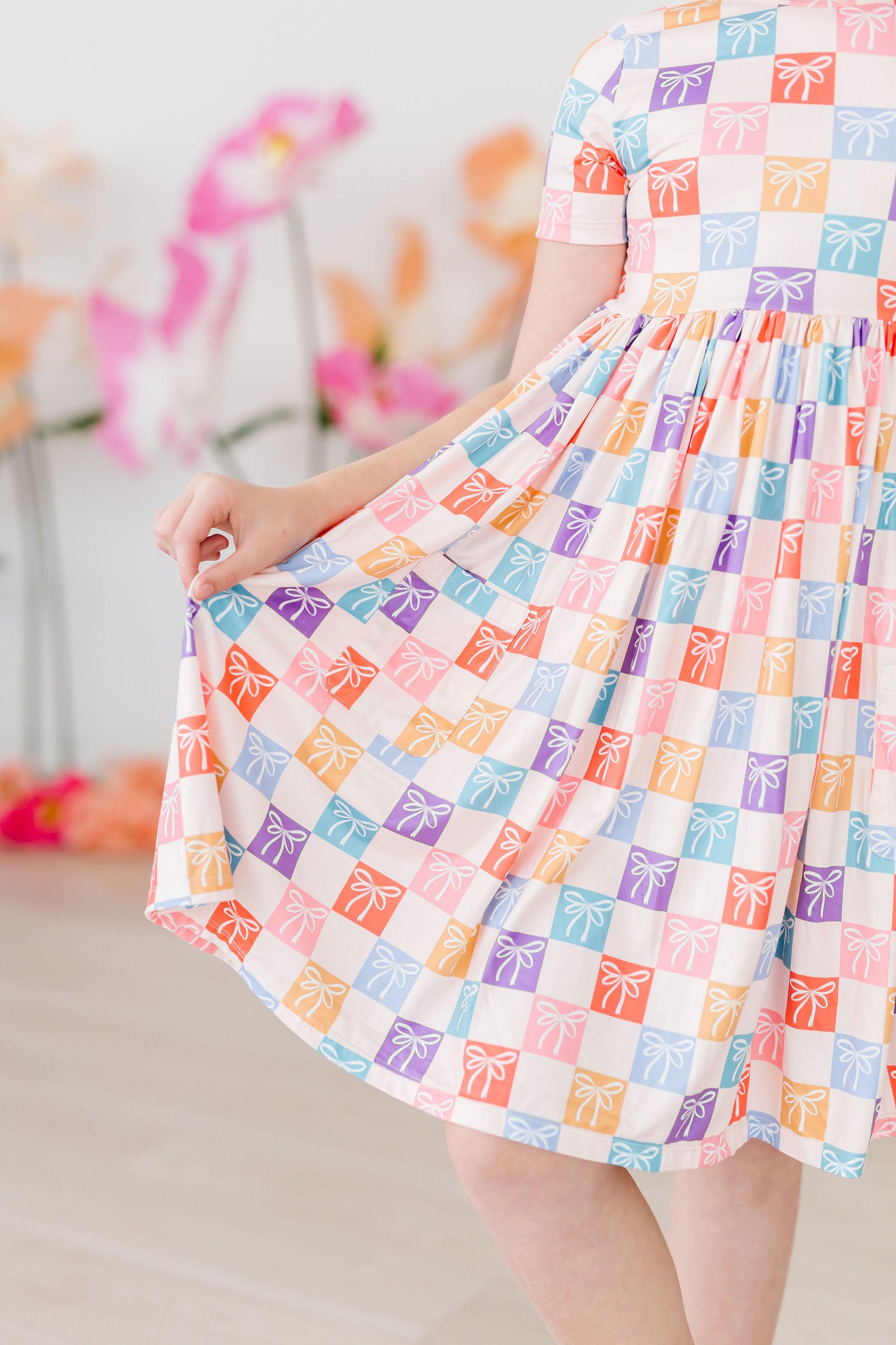 SALE Rainbow Ribbons S/S Pocket Twirl Dress-Mila & Rose ®