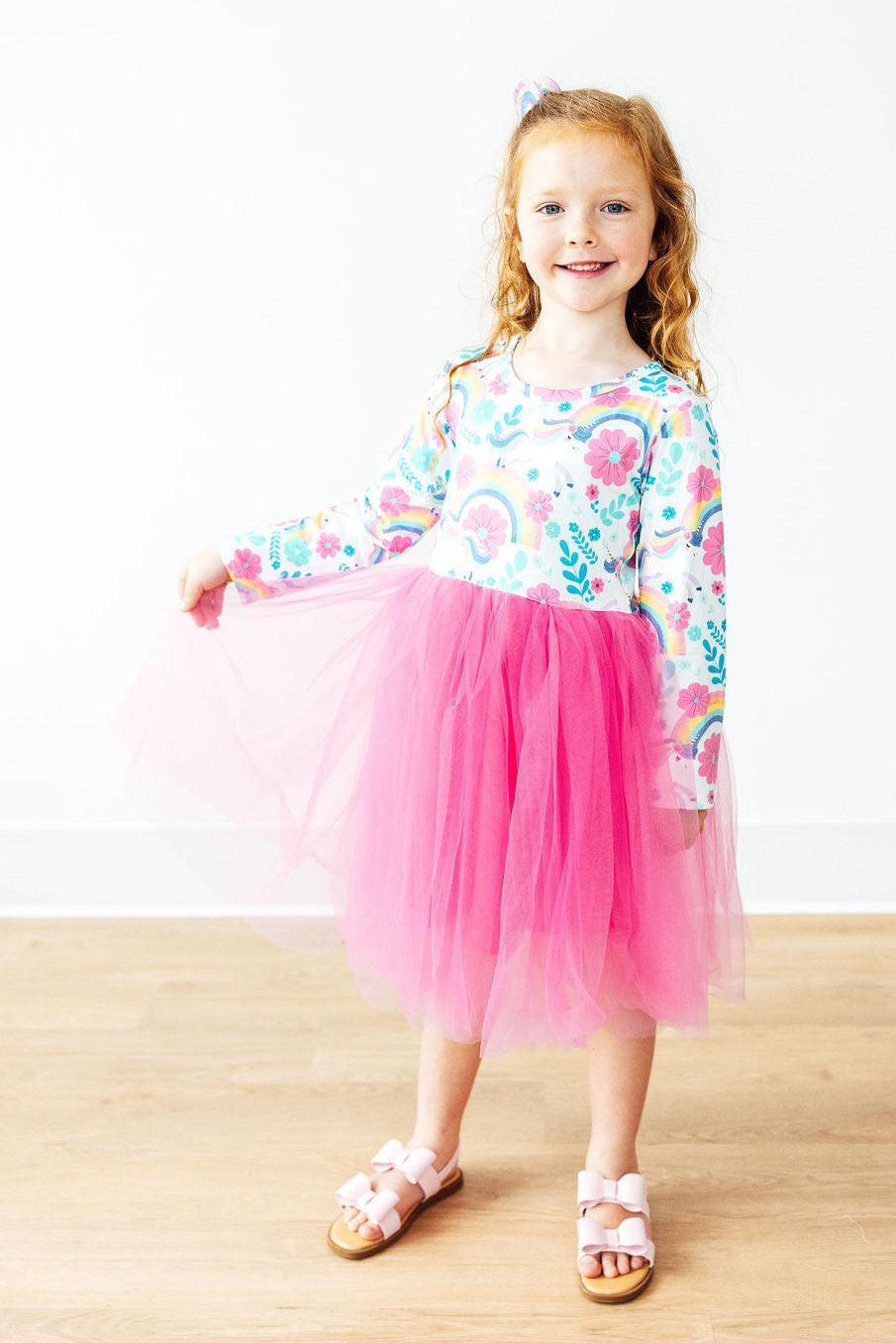 Rainbow Sparkle L/S Tutu Dress-Mila & Rose ®