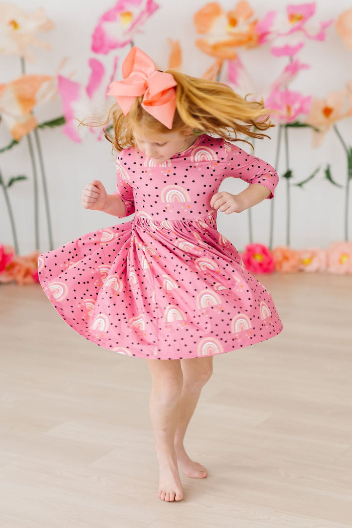Rainbow Wishes 3/4 Sleeve Pocket Twirl Dress-Mila & Rose ®