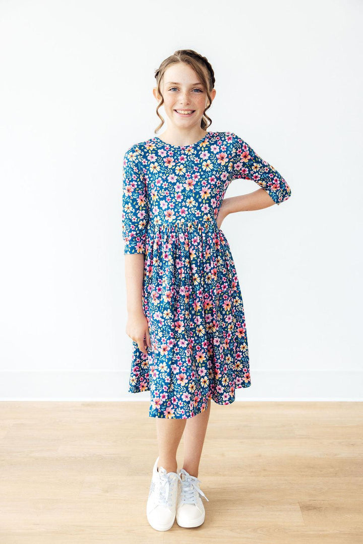 Rainforest Blooms 3/4 Sleeve Pocket Twirl Dress-Mila & Rose ®