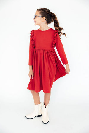 Red L/S Ruffle Twirl Dress-Mila & Rose ®
