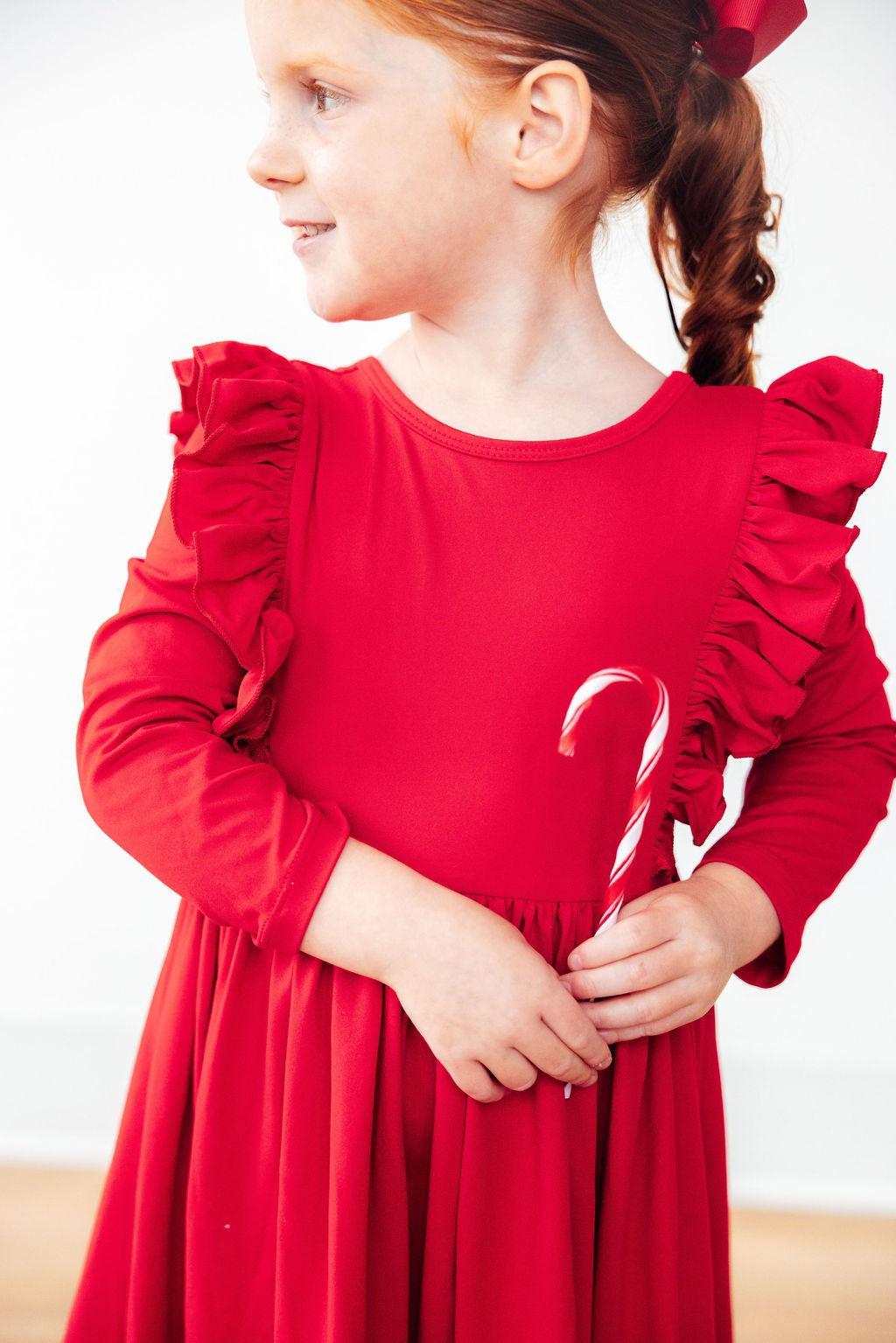 Red L/S Ruffle Twirl Dress-Mila & Rose ®