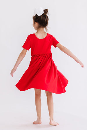 Red S/S Pocket Twirl Dress-Mila & Rose ®