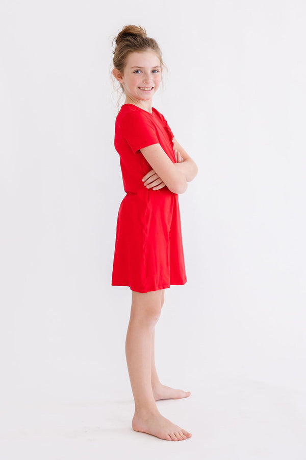 open lace back dress Laine | Tie Front Red Cropped Midi Shirt Dress main image 1