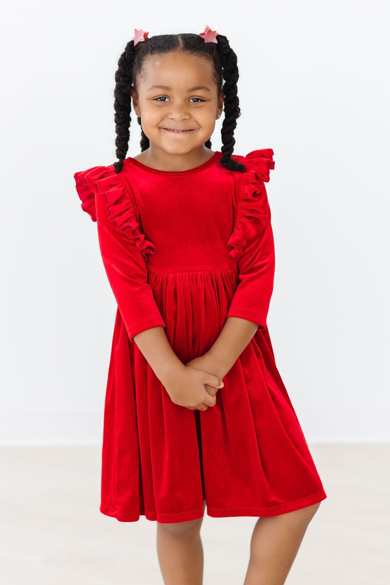 Red Velvet Ruffle Twirl Dress | Mila & Rose