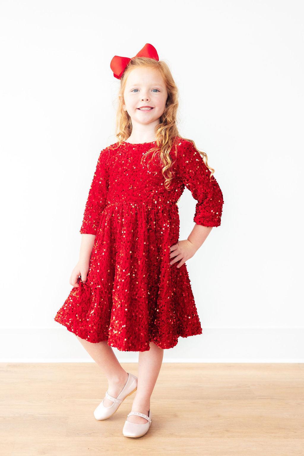 Red Velvet Sequin Dress-Mila & Rose ®