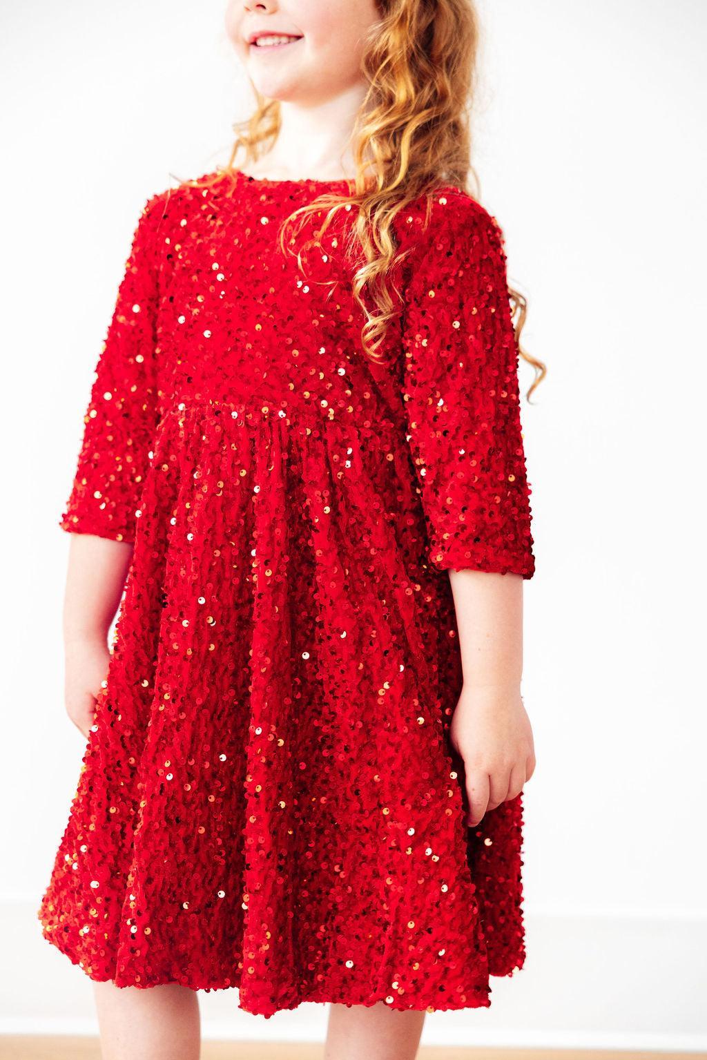 girls red sequin dress Girls' Velvet Size: 7/8 By Mila & Rose Swatch:#fddede 21st Birthday Dresses For SIZE:US|2-4 perfect for little princesses