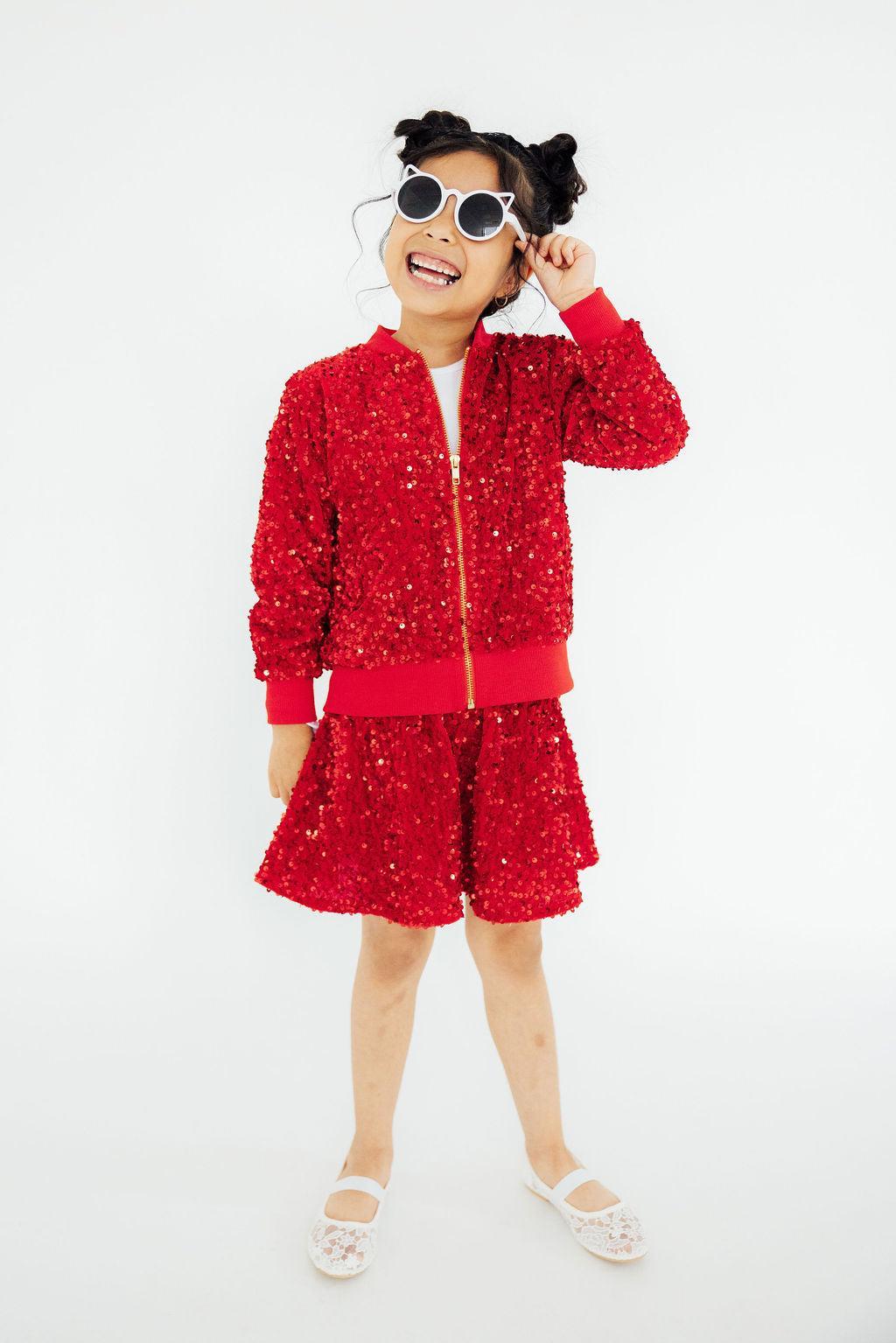 Red Velvet Sequin Twirl Skort-Mila & Rose ®