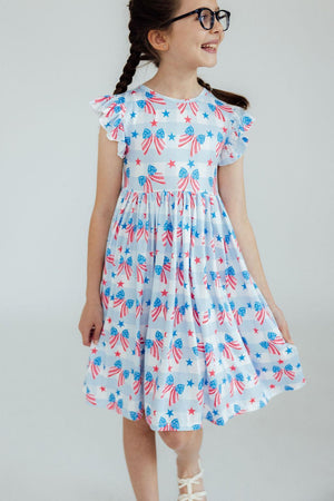 Red, White & Bows Flutter Sleeve Twirl Dress-Mila & Rose ®
