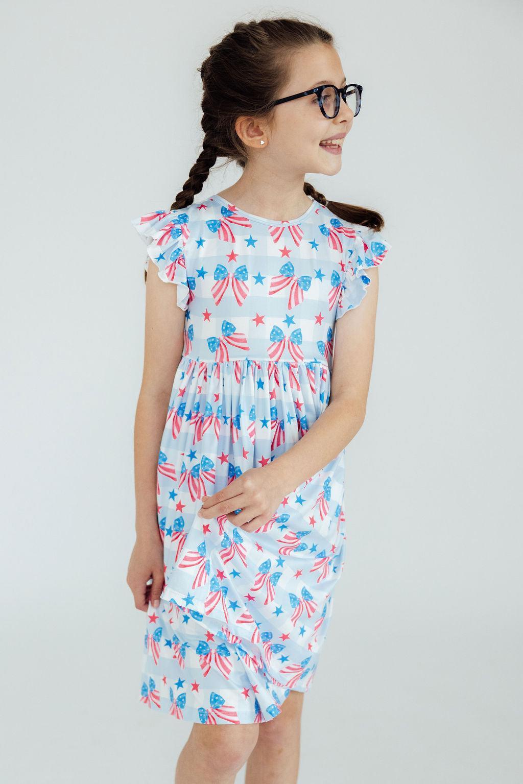 Red, White & Bows Flutter Sleeve Twirl Dress-Mila & Rose ®