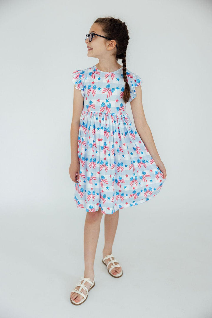 Red, White & Bows Flutter Sleeve Twirl Dress-Mila & Rose ®