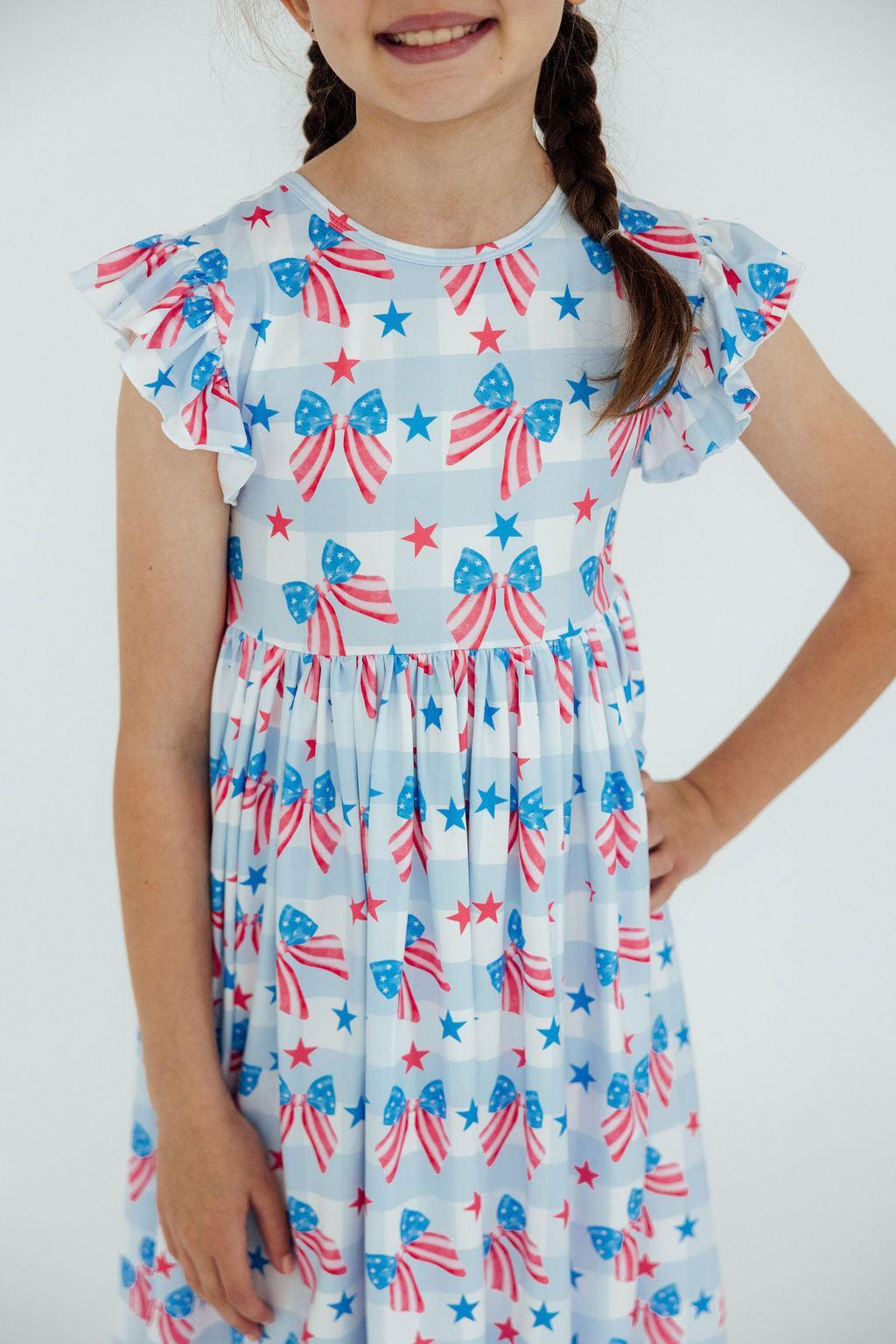 Red, White & Bows Flutter Sleeve Twirl Dress-Mila & Rose ®