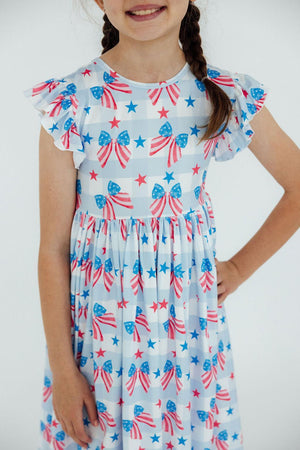 Red, White & Bows Flutter Sleeve Twirl Dress-Mila & Rose ®