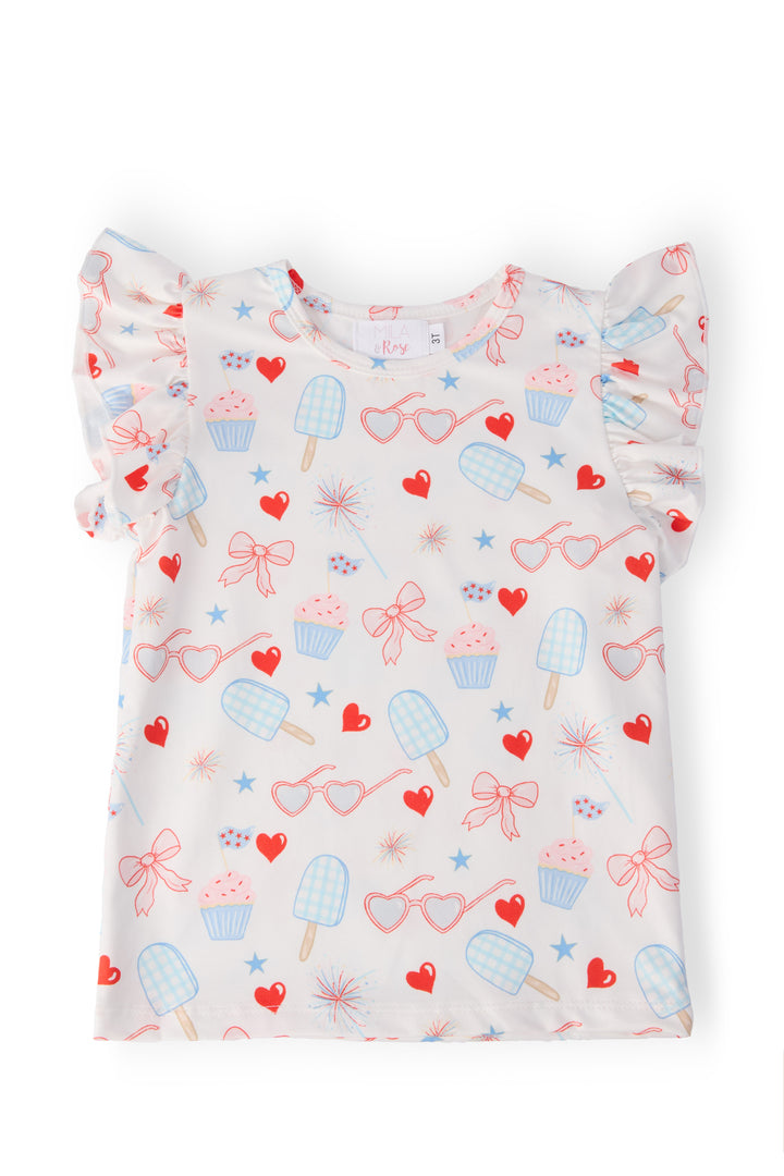 Red, White, & Sweet S/S Ruffle Tee-Mila & Rose ®
