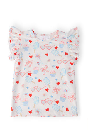 Red, White, & Sweet S/S Ruffle Tee-Mila & Rose ®