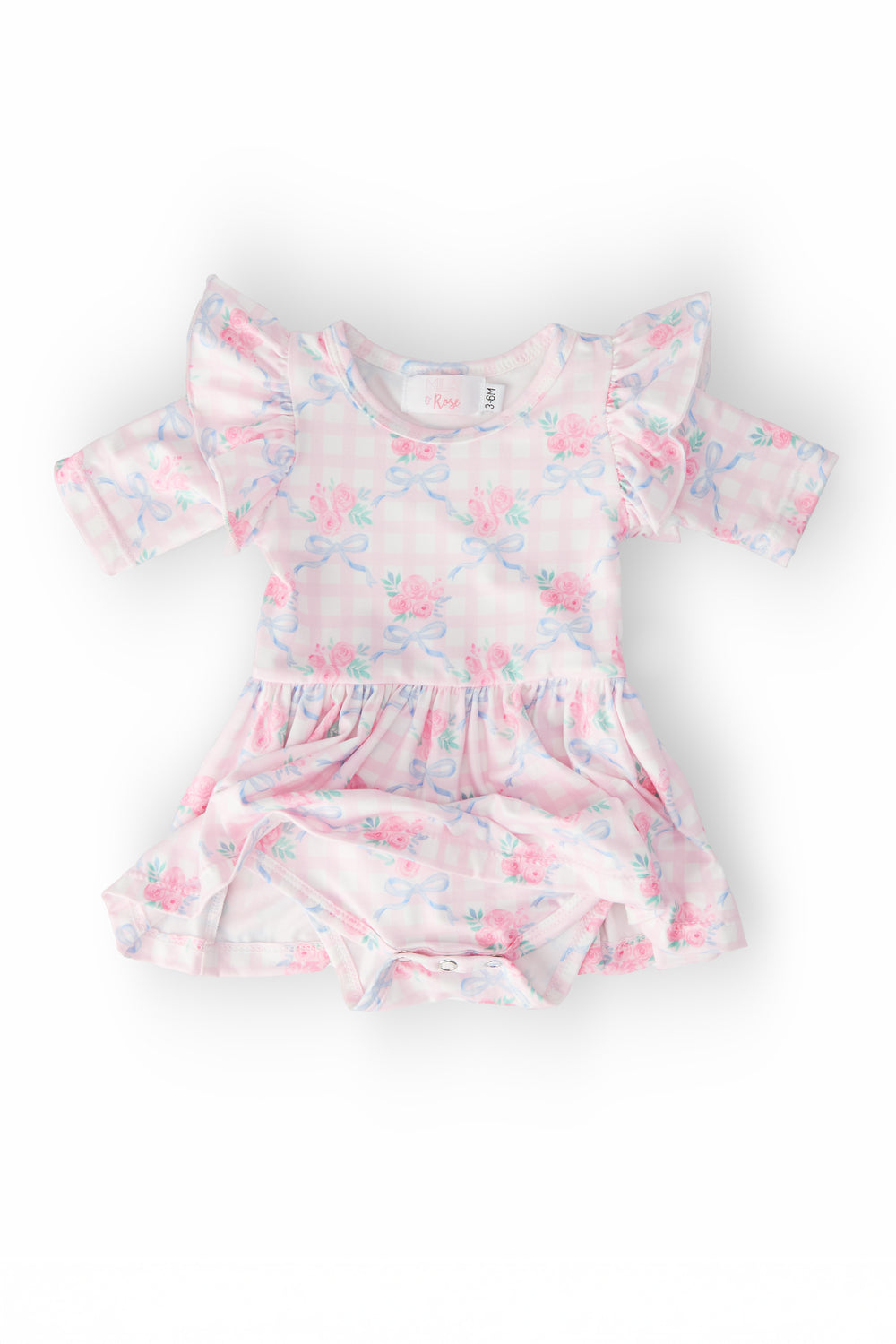 Ribbons & Roses 3/4 Sleeve Flutter Twirl Bodysuit-Mila & Rose ®