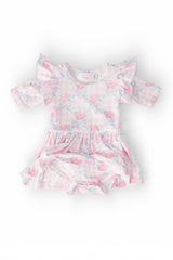 Ribbons & Roses 3/4 Sleeve Flutter Twirl Bodysuit-Mila & Rose ®