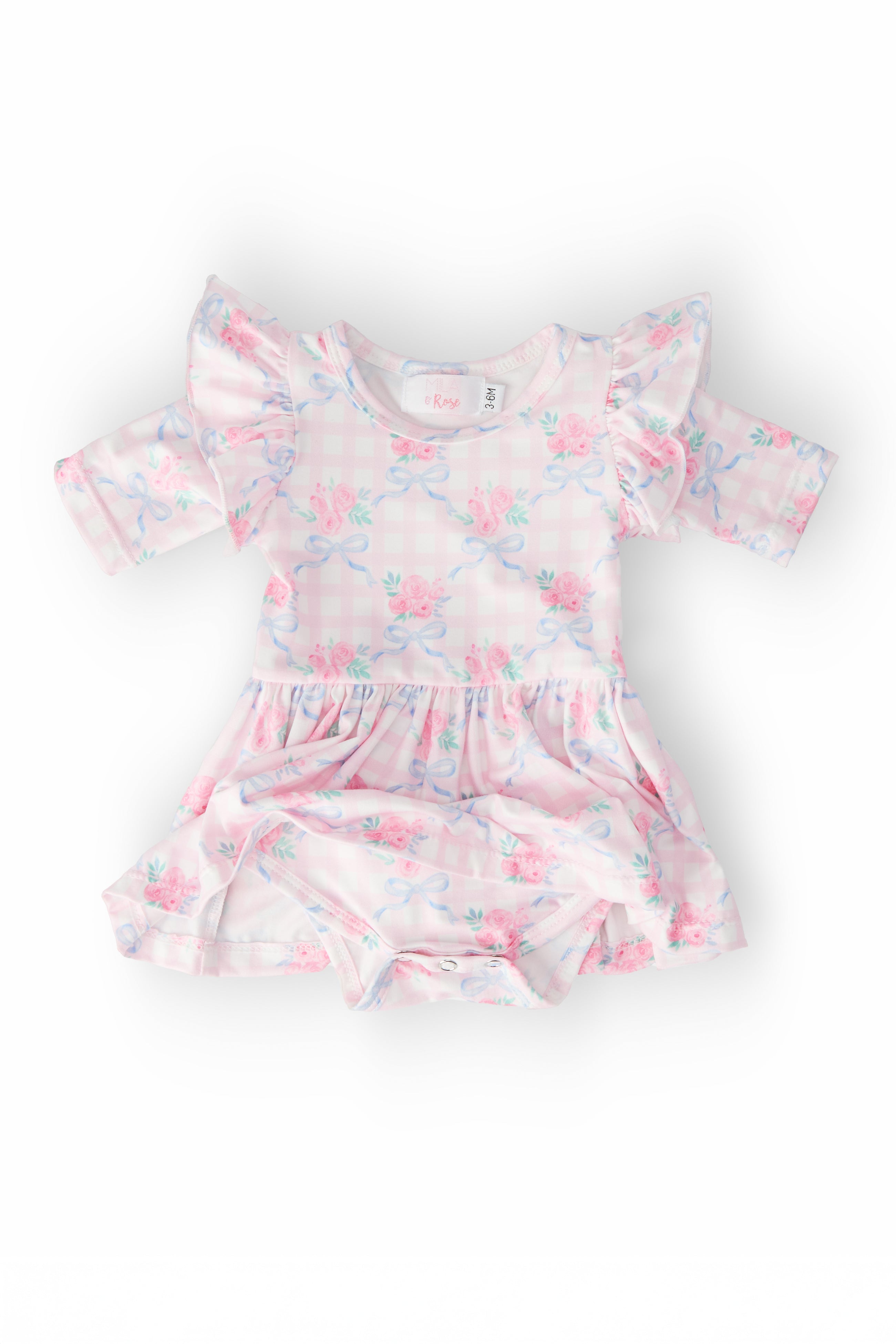 Ribbons & Roses 3/4 Sleeve Flutter Twirl Bodysuit-Mila & Rose ®