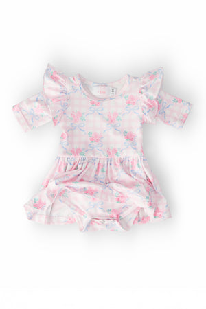Ribbons & Roses 3/4 Sleeve Flutter Twirl Bodysuit-Mila & Rose ®