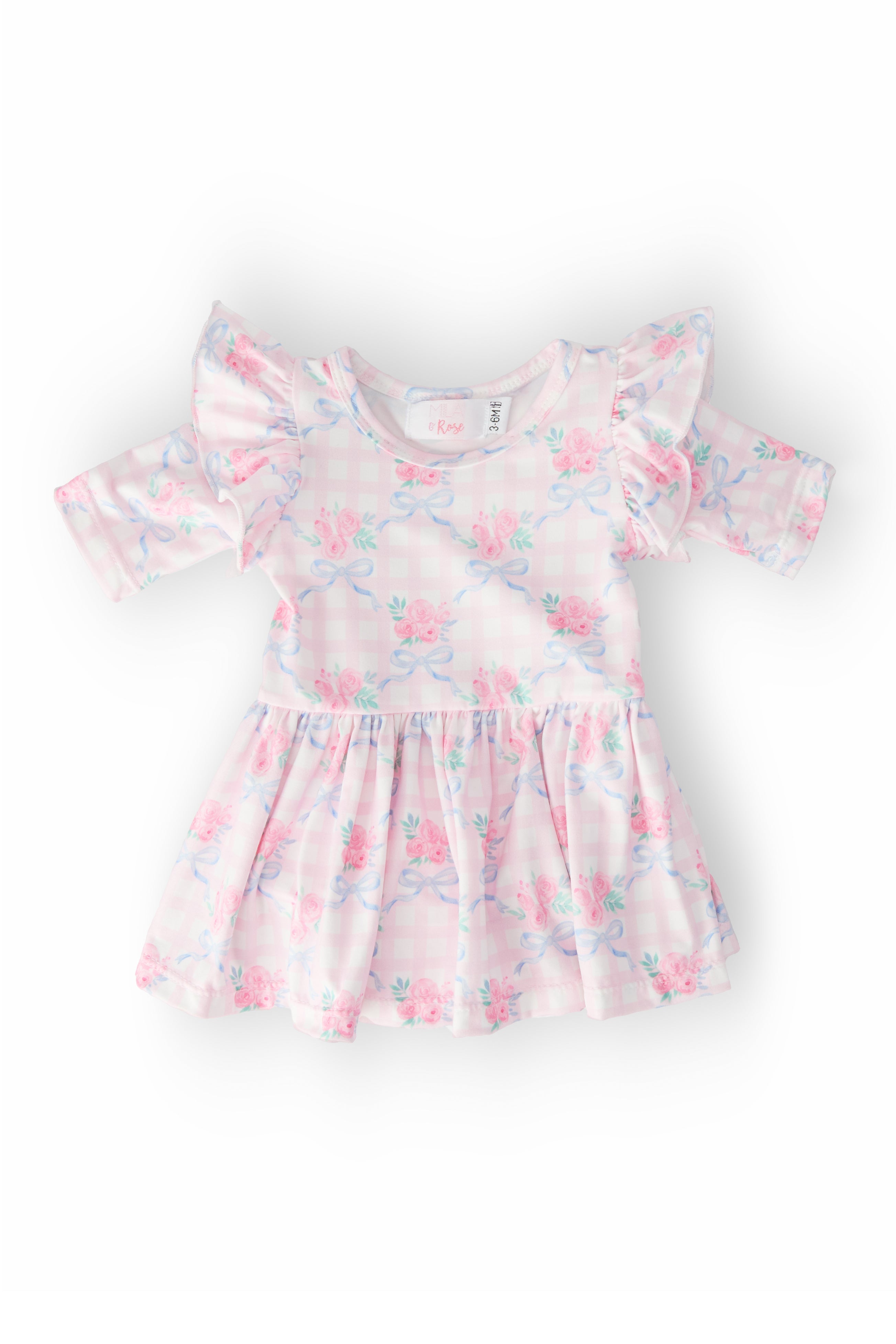 Ribbons & Roses 3/4 Sleeve Flutter Twirl Bodysuit-Mila & Rose ®