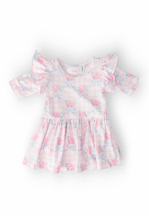 Ribbons & Roses 3/4 Sleeve Flutter Twirl Bodysuit-Mila & Rose ®