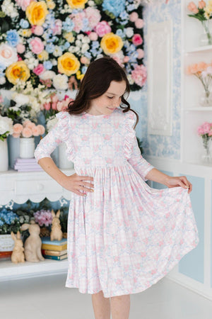 Ribbons & Roses 3/4 Sleeve Ruffle Twirl Dress-Mila & Rose ®