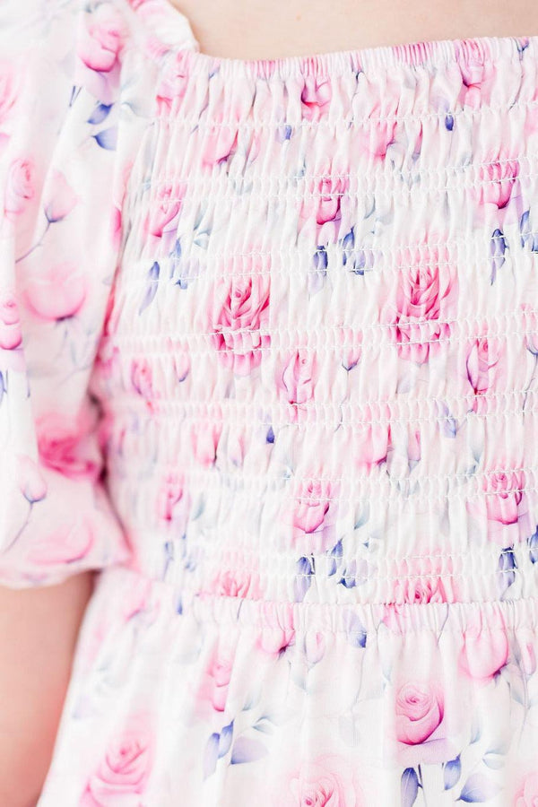 USA製Rose pink girly dress★accessory★ Rose Garden Smocked Ruffle Dress | Mila & Rose