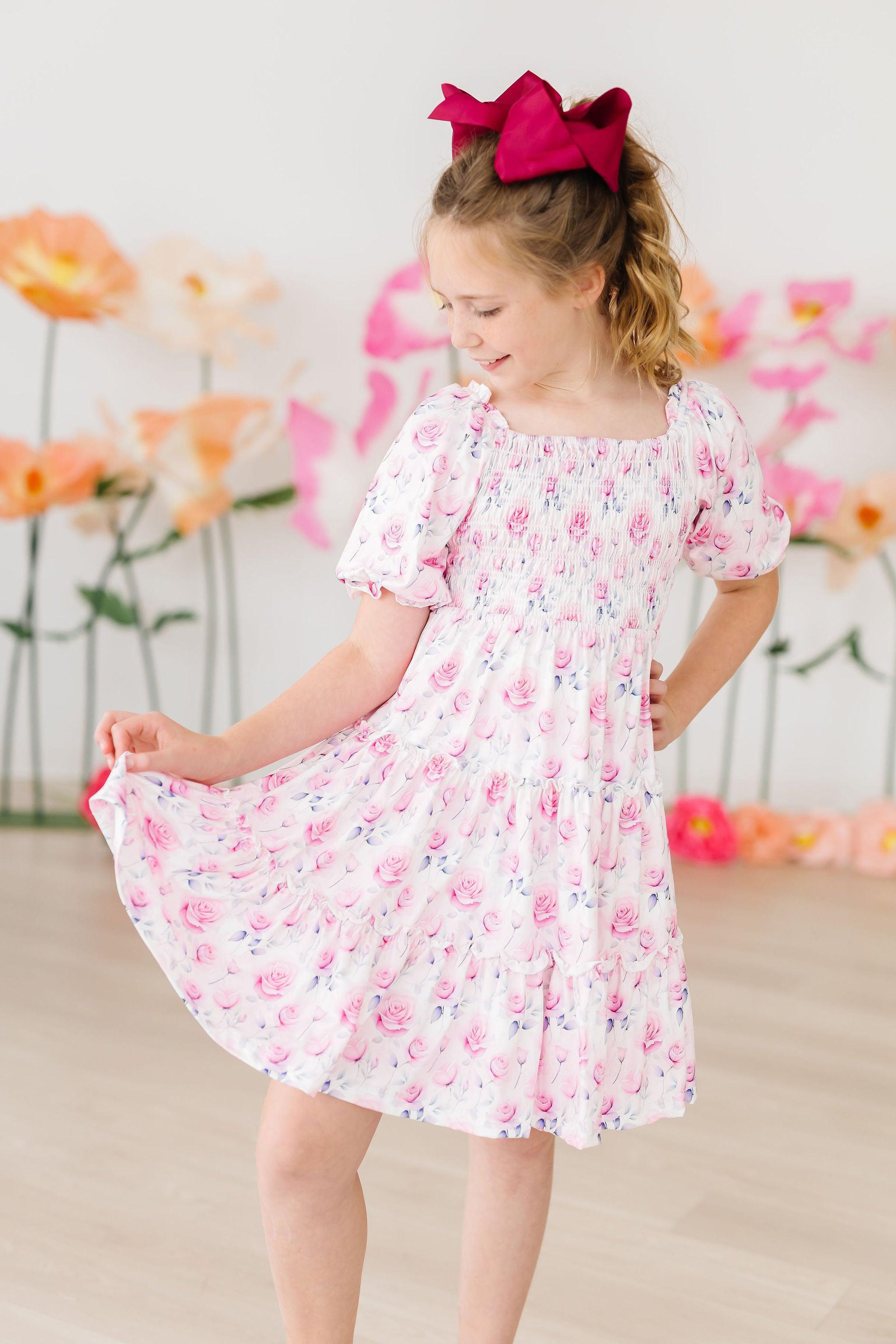 Girls' Rose Garden Smocked Ruffle Dress Size: 3T Toddler By Mila & Rose Girls' Rose Garden Smocked Ruffle Dress Size: 3T Toddler By Mila & Rose