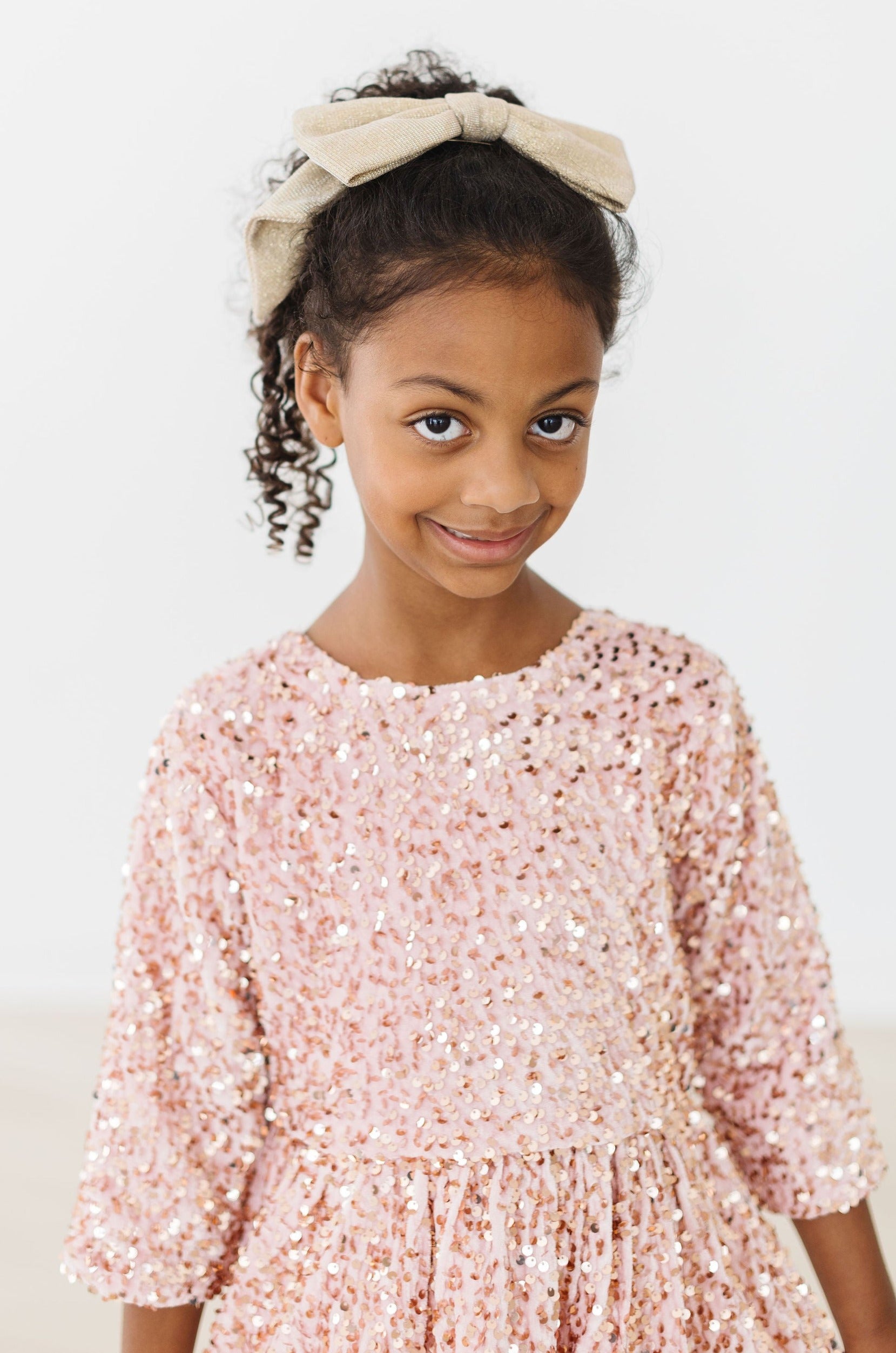 Rose Gold Dress Sequin Blush/Rose Gold Sequins V Back & Bow Baby Dress Kid's Dream Rose Gold Dress Sequin Blush/Rose Gold Sequins V Back & Bow Baby Dress Kid's Dream
