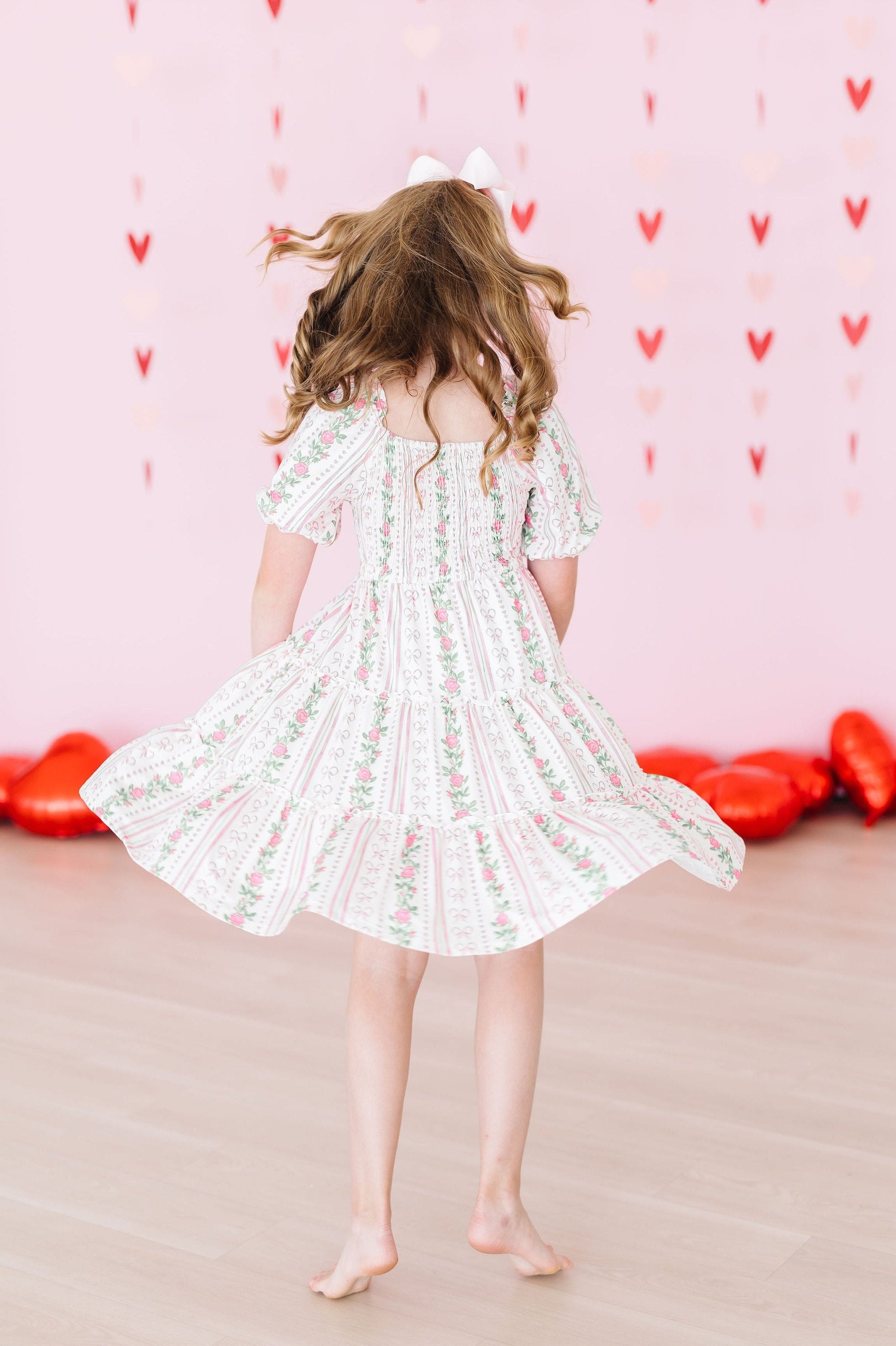 Girls' Rosebud Bows Smocked Ruffle Dress Size: 7/8 By Mila & Rose