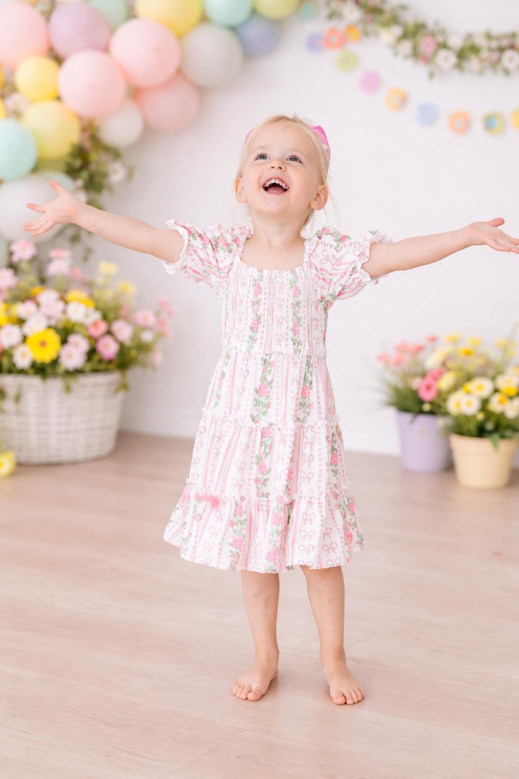 strapless open back dress Mia Belle Girls | Pink Smocked Butterfly Dress