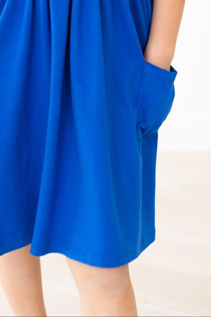 Royal Blue 3/4 Sleeve Pocket Twirl Dress-Mila & Rose ®